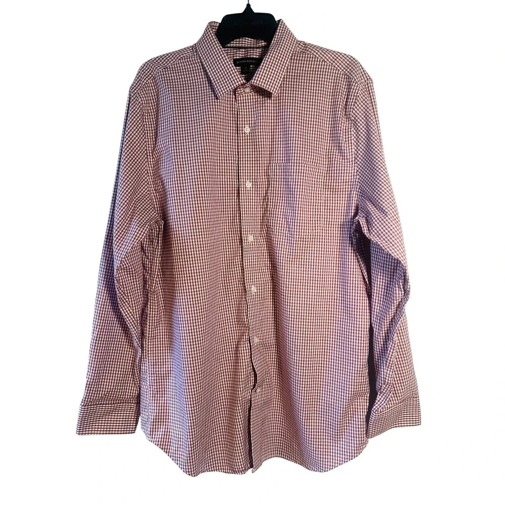 Banana Republic Mens Gingham‎ Check Long Sleeve Button Down Shirt Burgundy XL